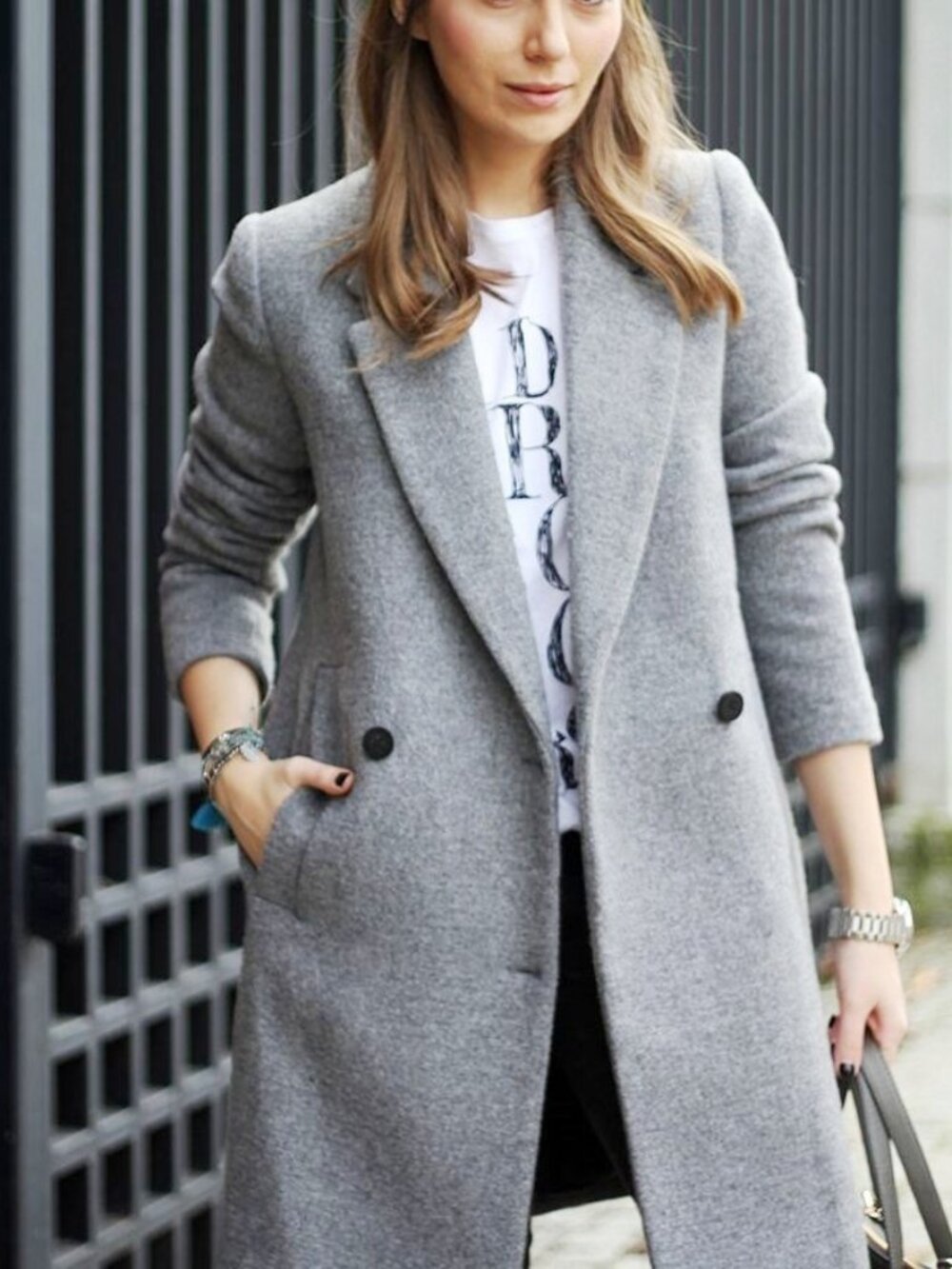 Chic Light Gray Double-Breasted Wool Blazer Coat